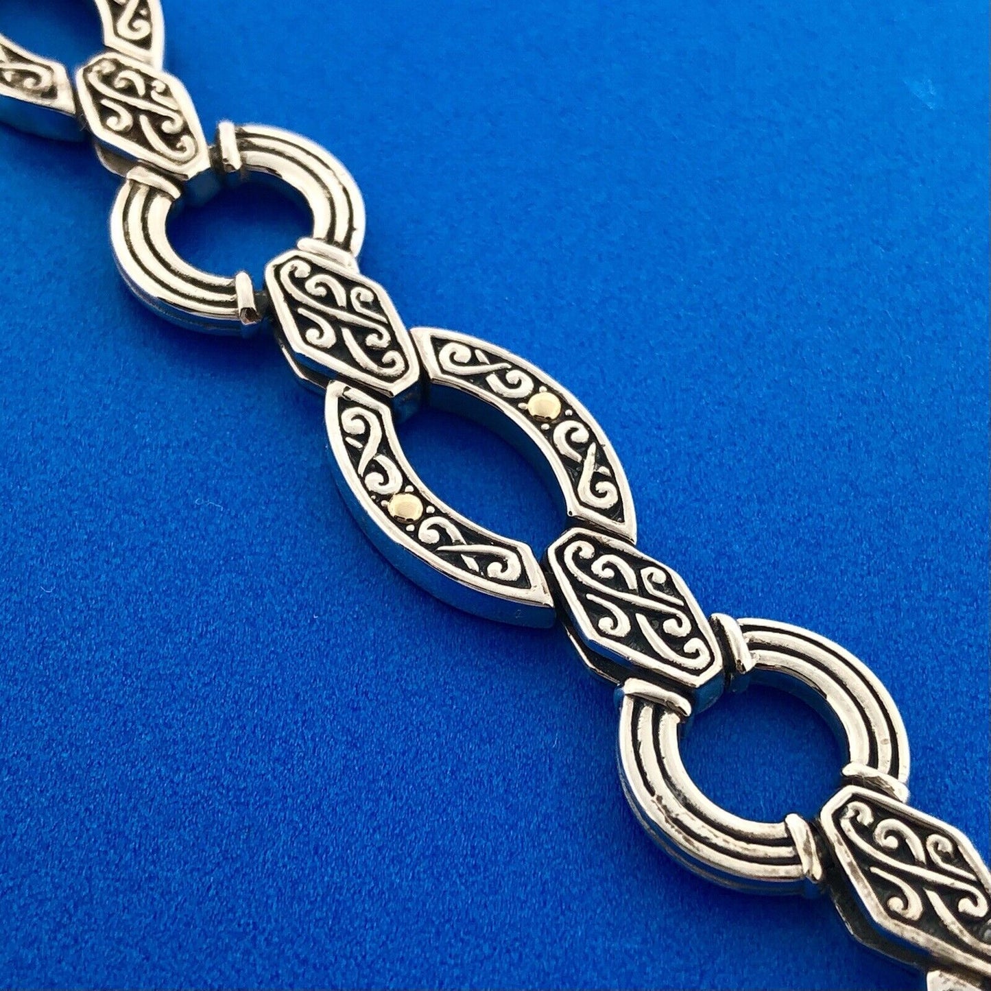 Designer 18K White Gold Sterling Silver Scroll Oval Circle Link Toggle Bracelet