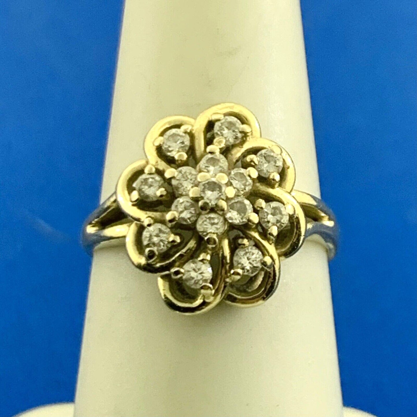 Designer Estate 14K Yellow Gold Diamond Flower Cluster Cocktail Ring