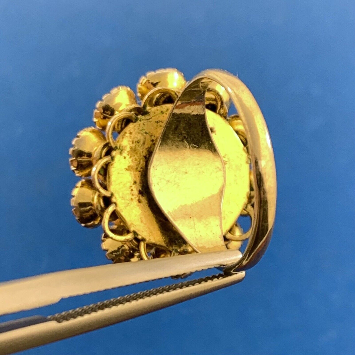 Joseph Esposito ESPO 925 Sterling Silver Vermeil Blue Cubic Zirconia Flower Ring