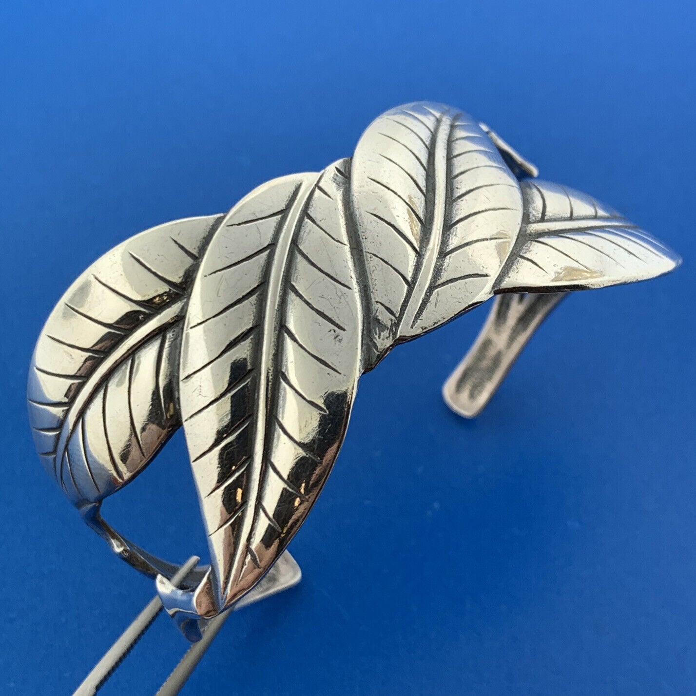 Stunning Sterling Silver 925 Leaf Branch Nature Openwork Cuff 6.5" Bracelet