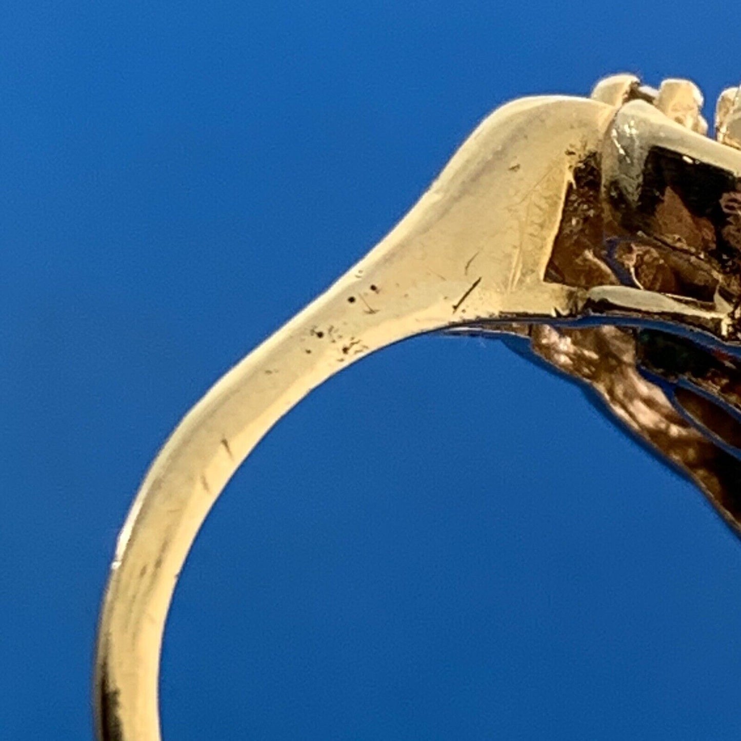 Vintage 14K Yellow Gold Diamond Cluster Blue Enamel Flower Cocktail Ring