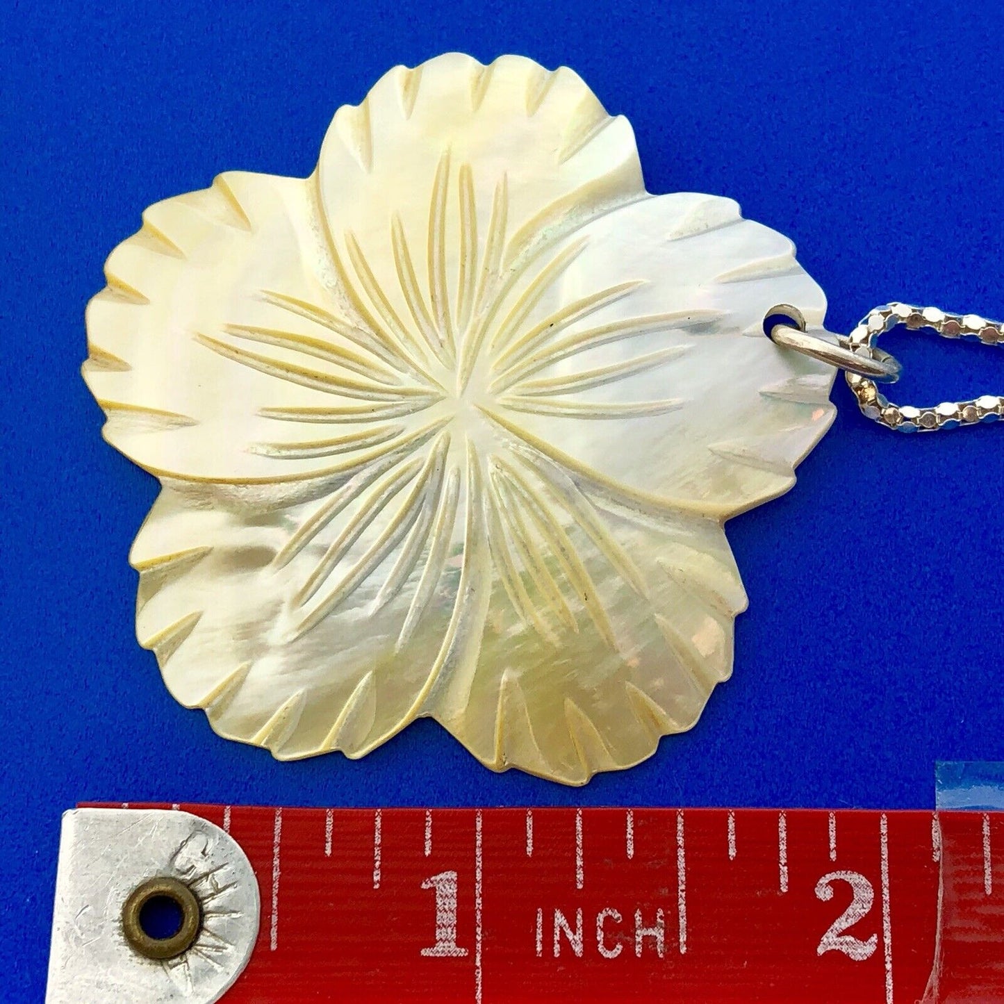 Dramatic Milor Italy Sterling Silver 925 Carved Mother Of Pearl Pendant Necklace