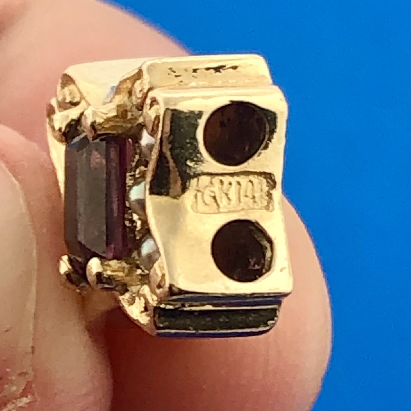 Designer GK 14k Yellow Gold Pearl Accented Tourmaline Rectangle Slide Charm