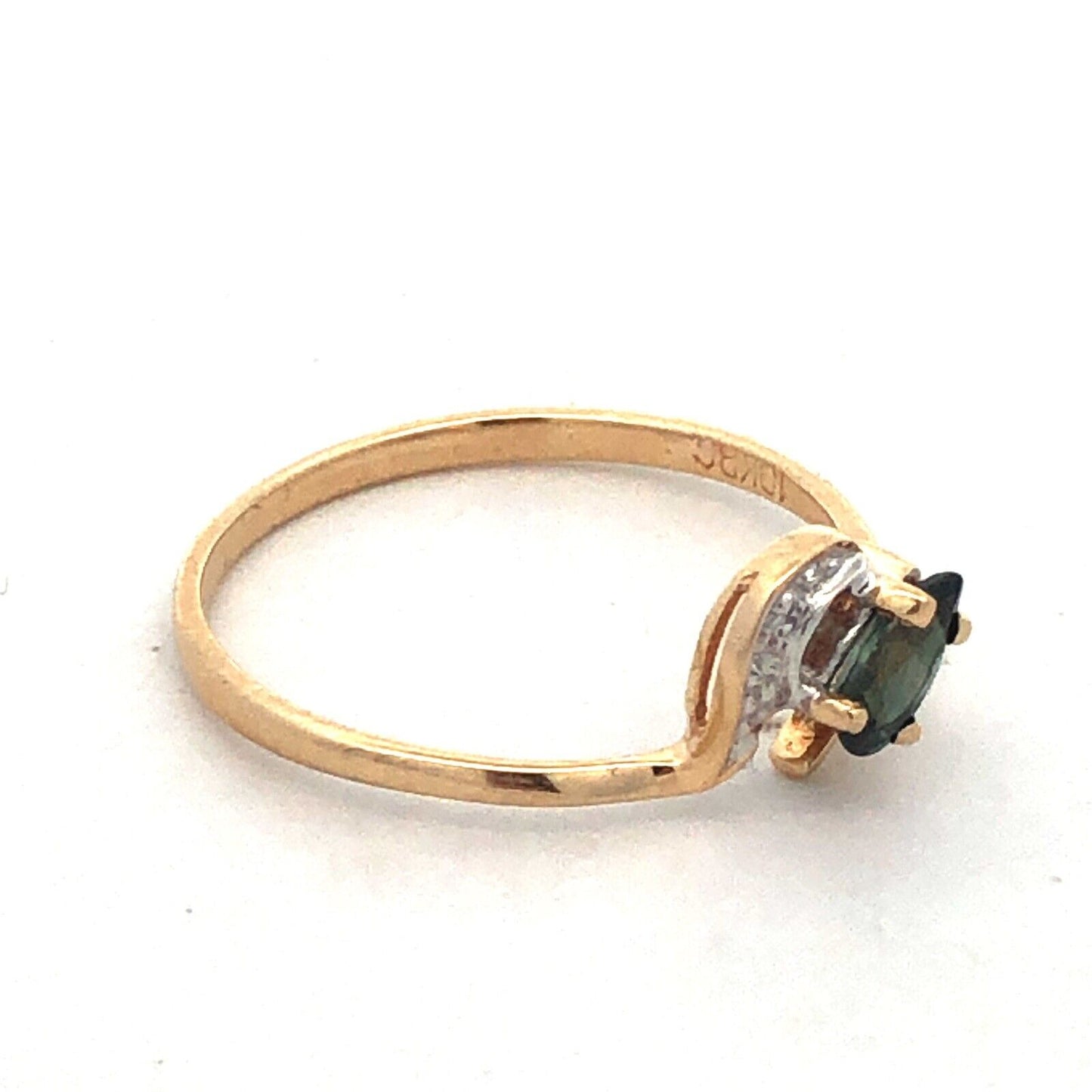 Designer PC 10K Yellow Gold Pear London Blue Topaz White Sapphire Stacking Ring