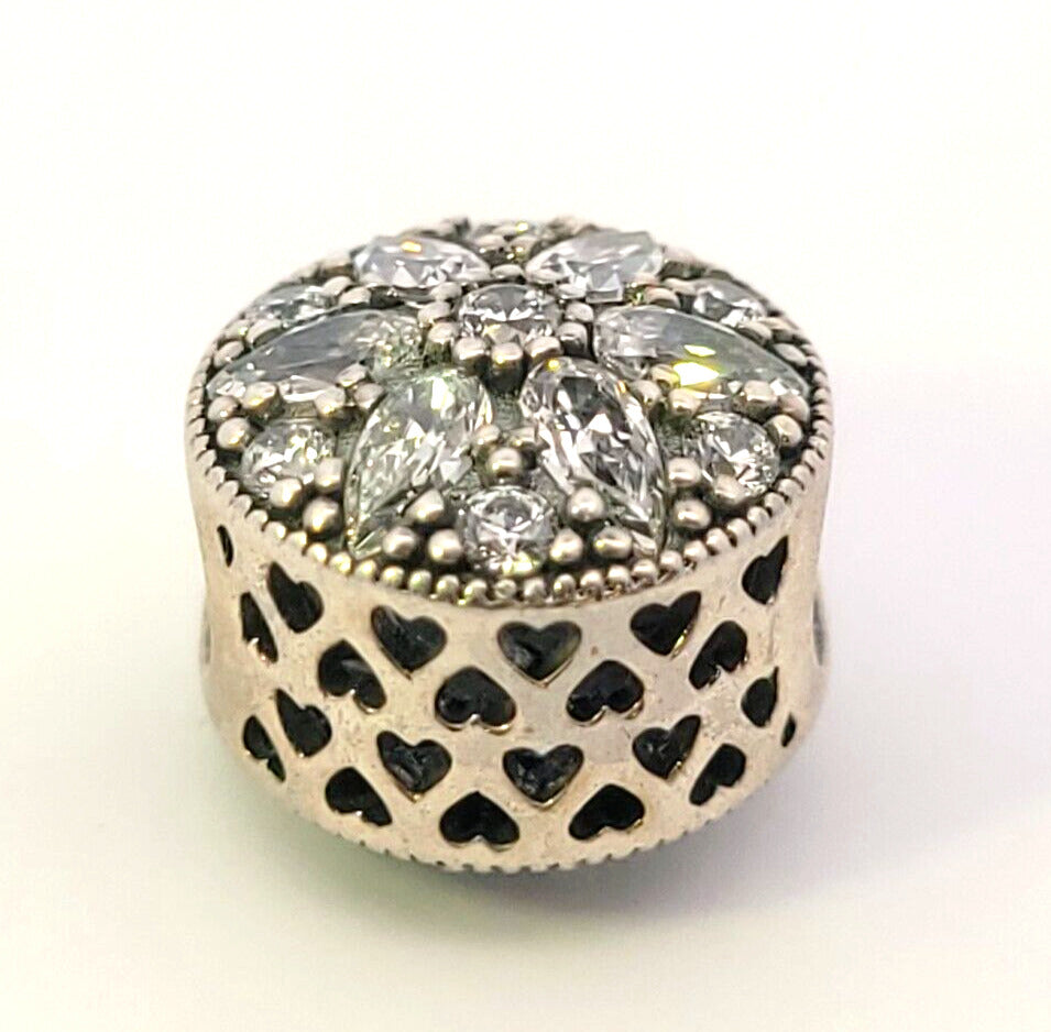 PANDORA 925 Sterling Silver Cubic Zirconia Studded Star & Hearts Bead Charm