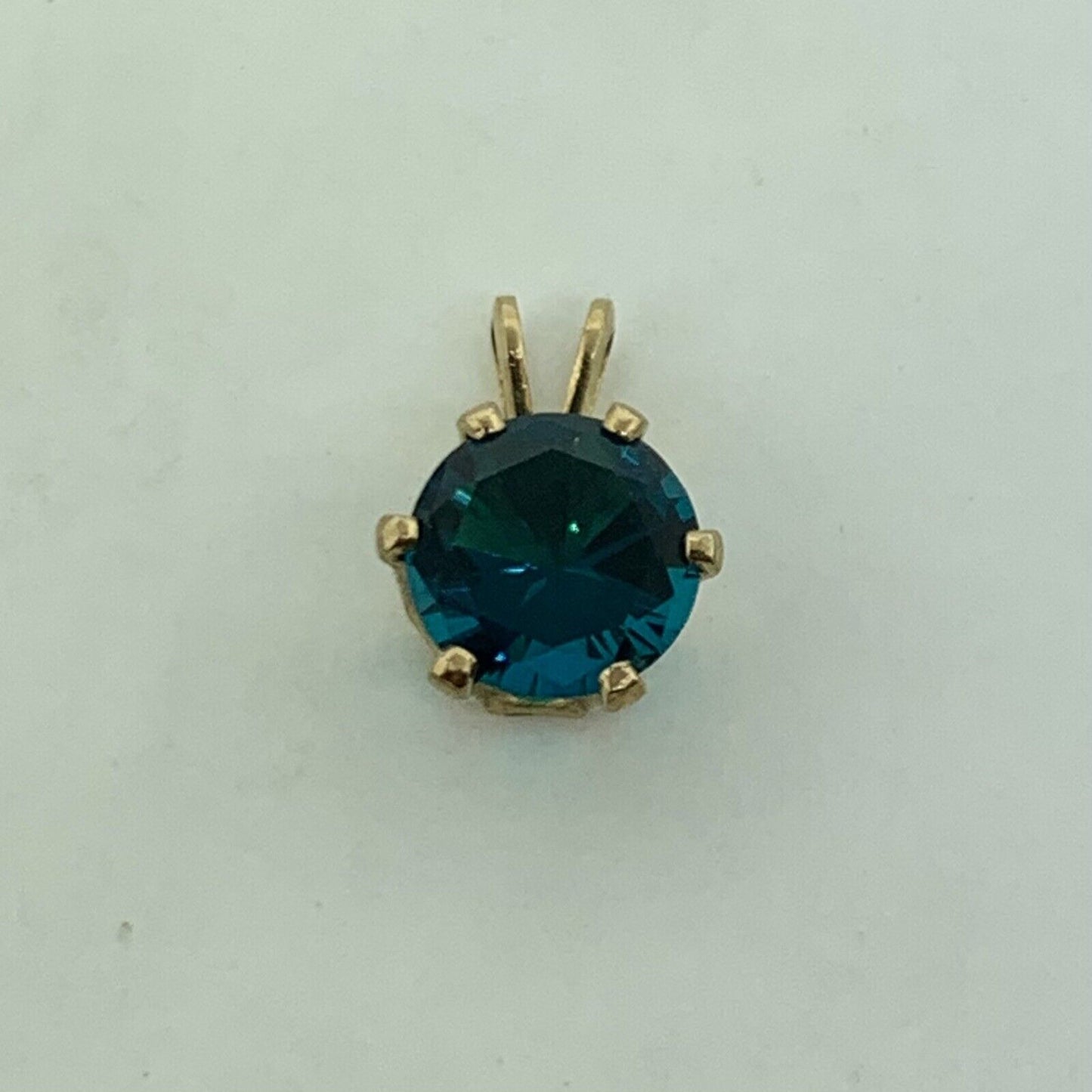 14K Yellow Gold Round Green Tourmaline Solitaire Drop Pendant