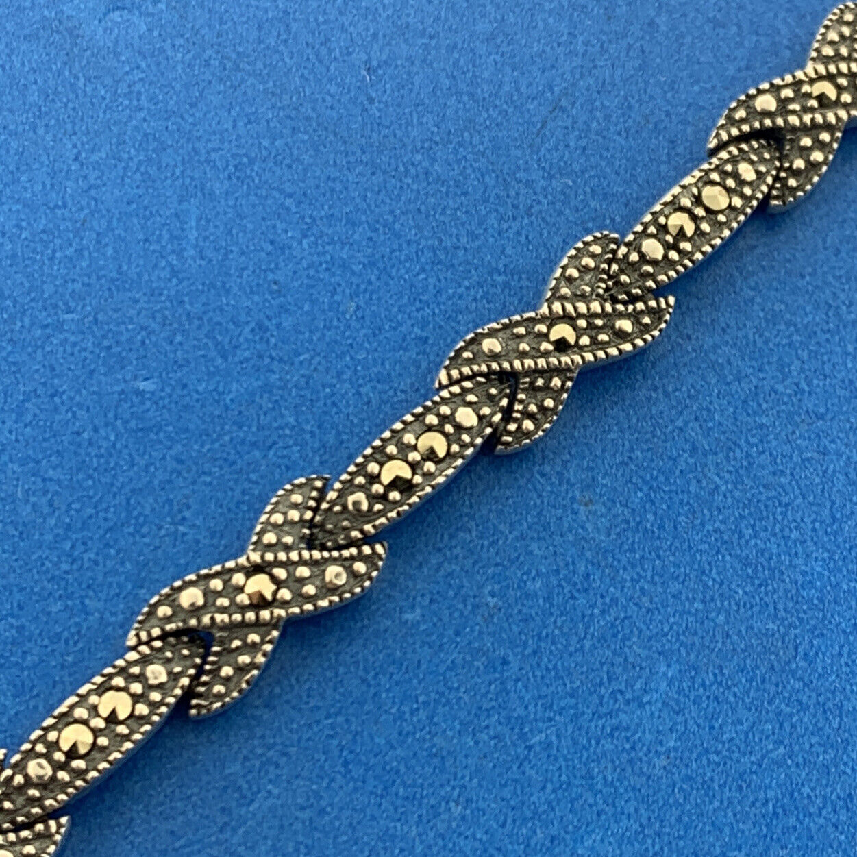 Designer 925 Sterling Silver Marcasite X O Balinese Style Tennis Bracelet