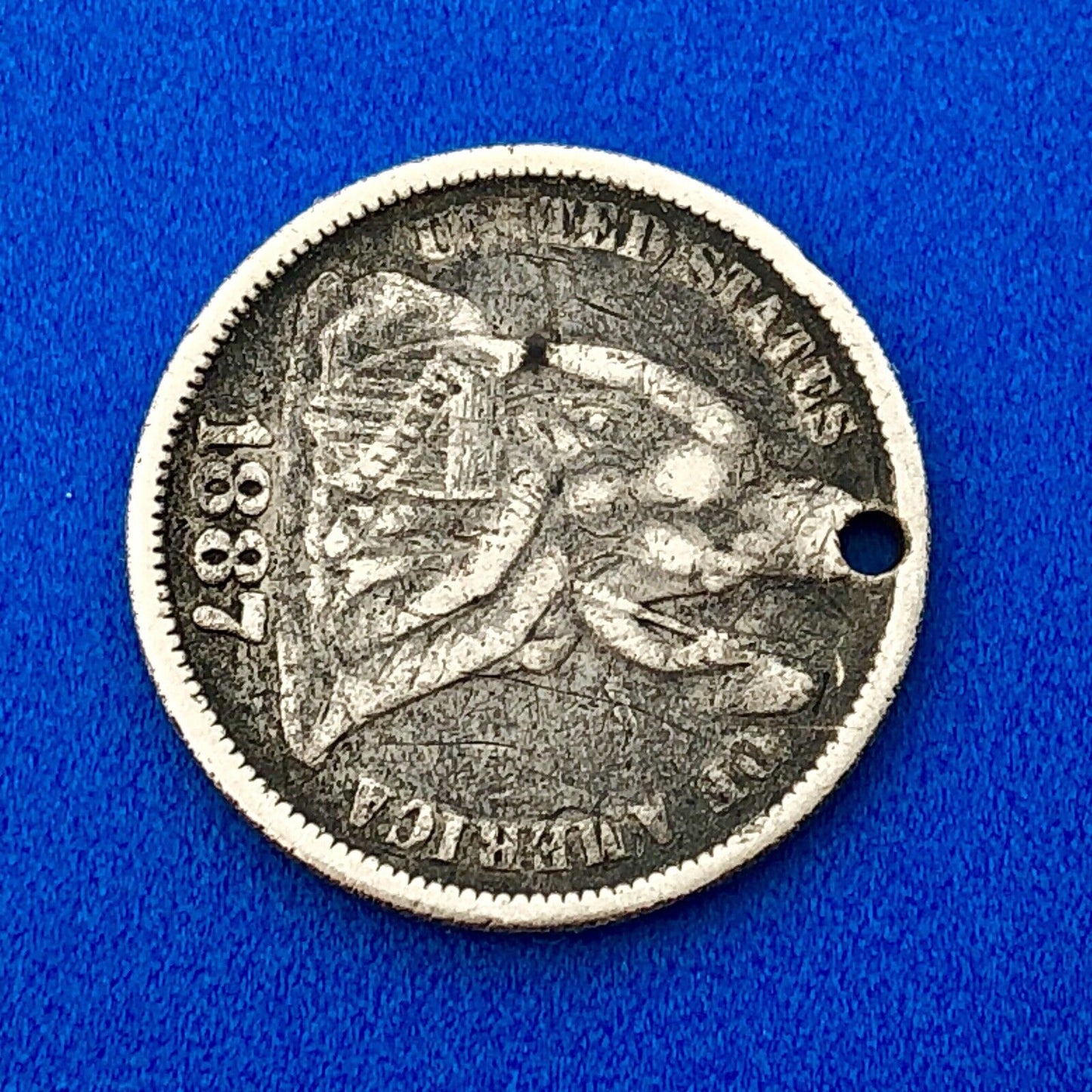 1887 Seated Liberty Silver Dime Love Token Coin Initials