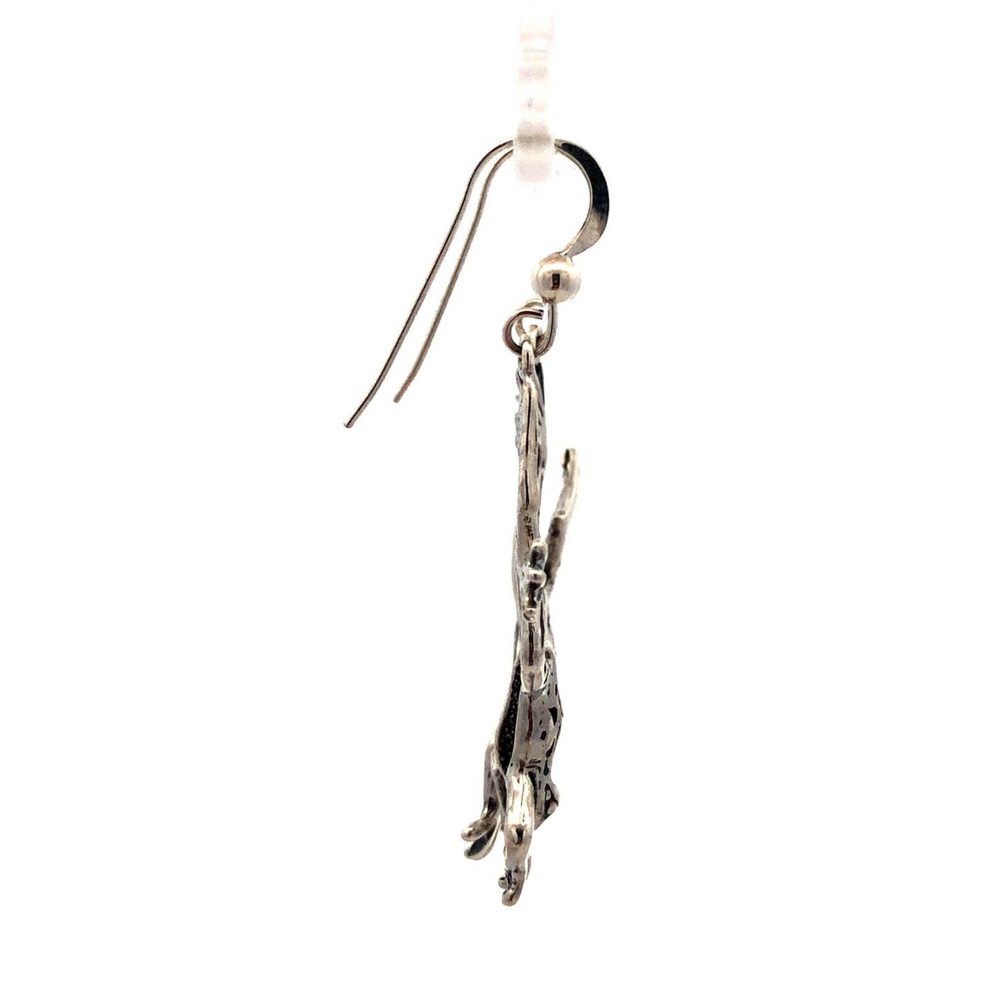 Vintage Designer Sterling Silver Frog Toad Textured Drop Dangle Hook Earrings