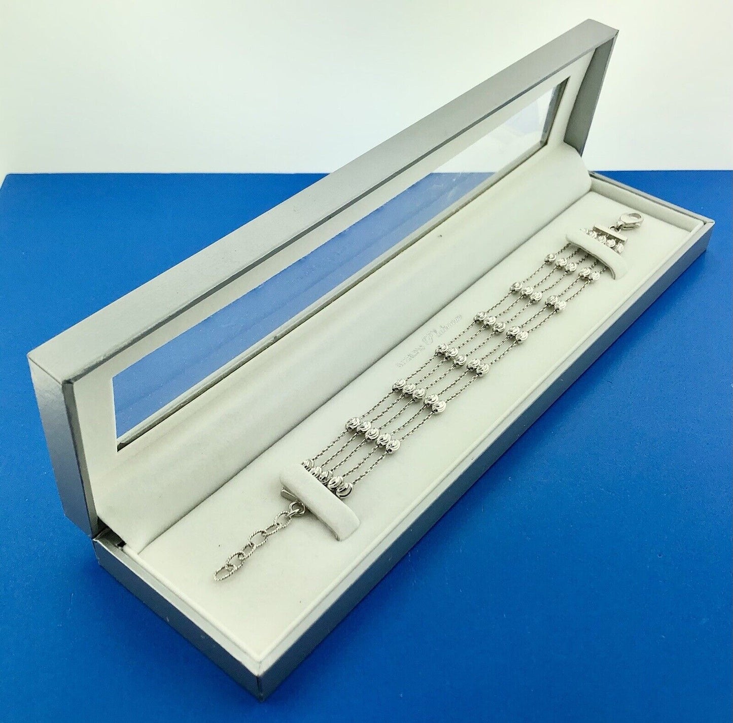 Officina Bernardi 925 Sterling Silver Ball Station Bracelet Drop Earrings Set