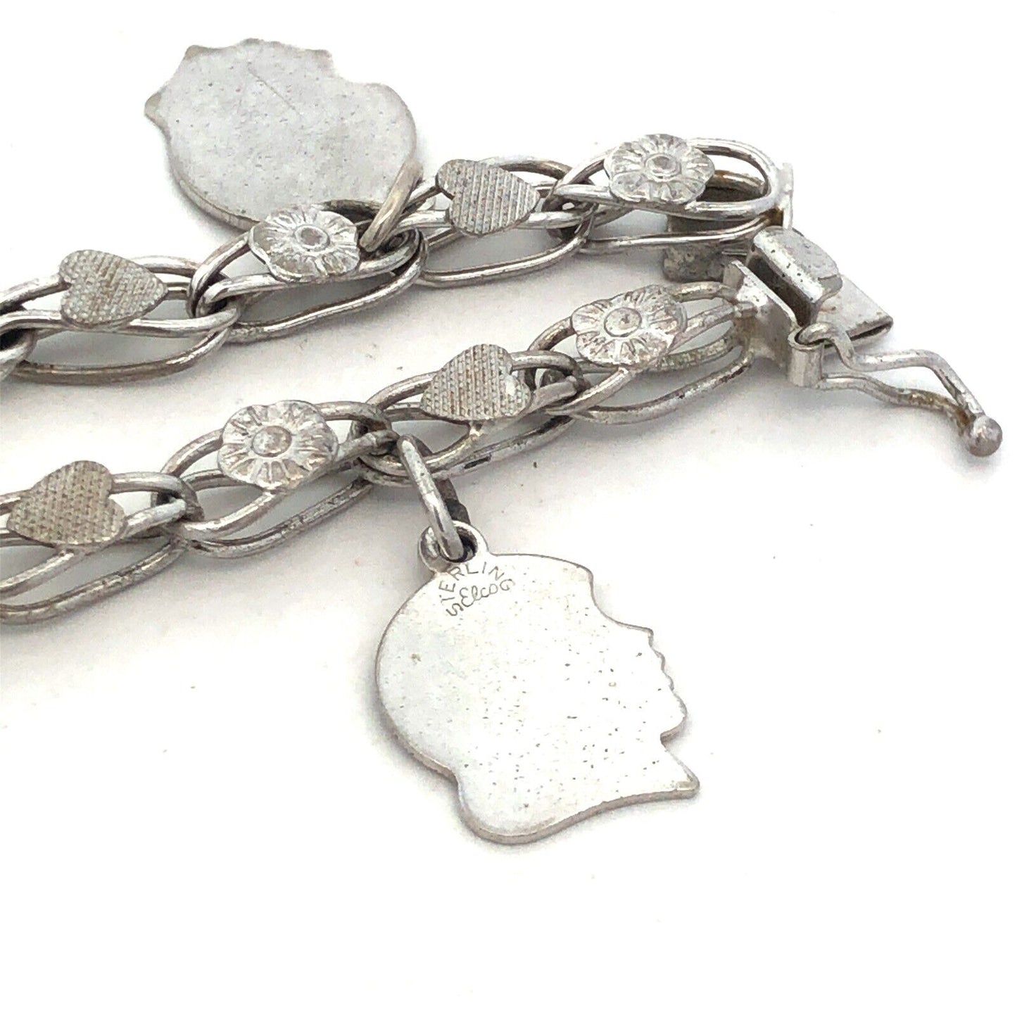 Elco 925 Sterling Silver Floral Children Profiles Mothers Day Charm Bracelet