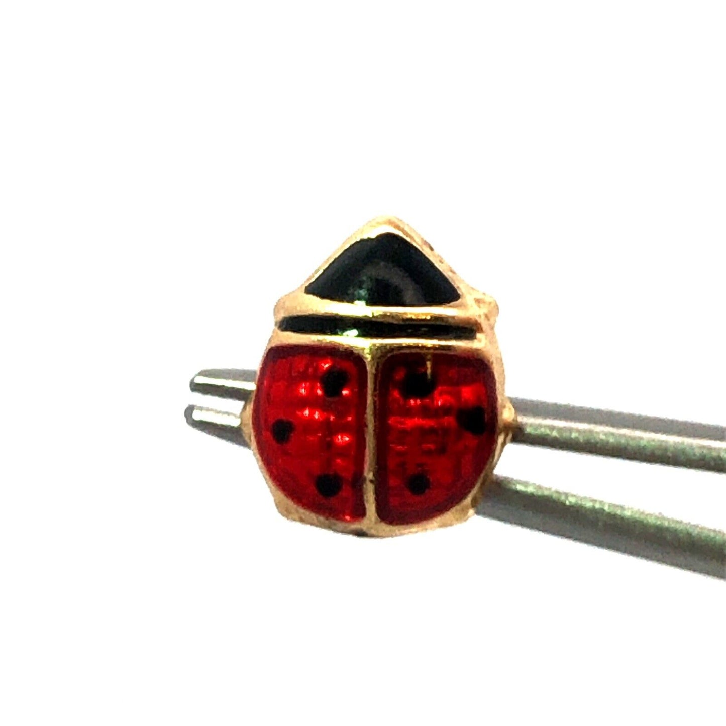 Designer JCM 14KT Yellow Gold Red Black Enamel Lady Bug Stud Earrings