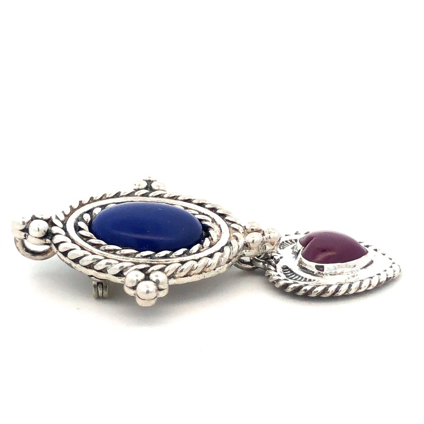 Native American 925 Sterling Silver Lapis Purple Jasper Pendant Brooch