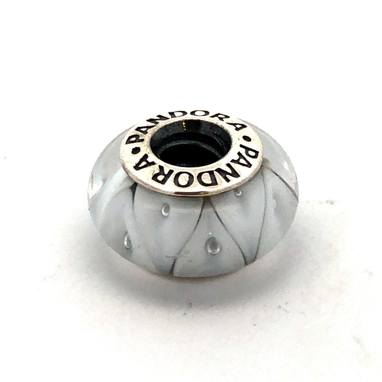 Retired PANDORA 925 Sterling Silver 790921 White Murano Looking Glass Bead Charm