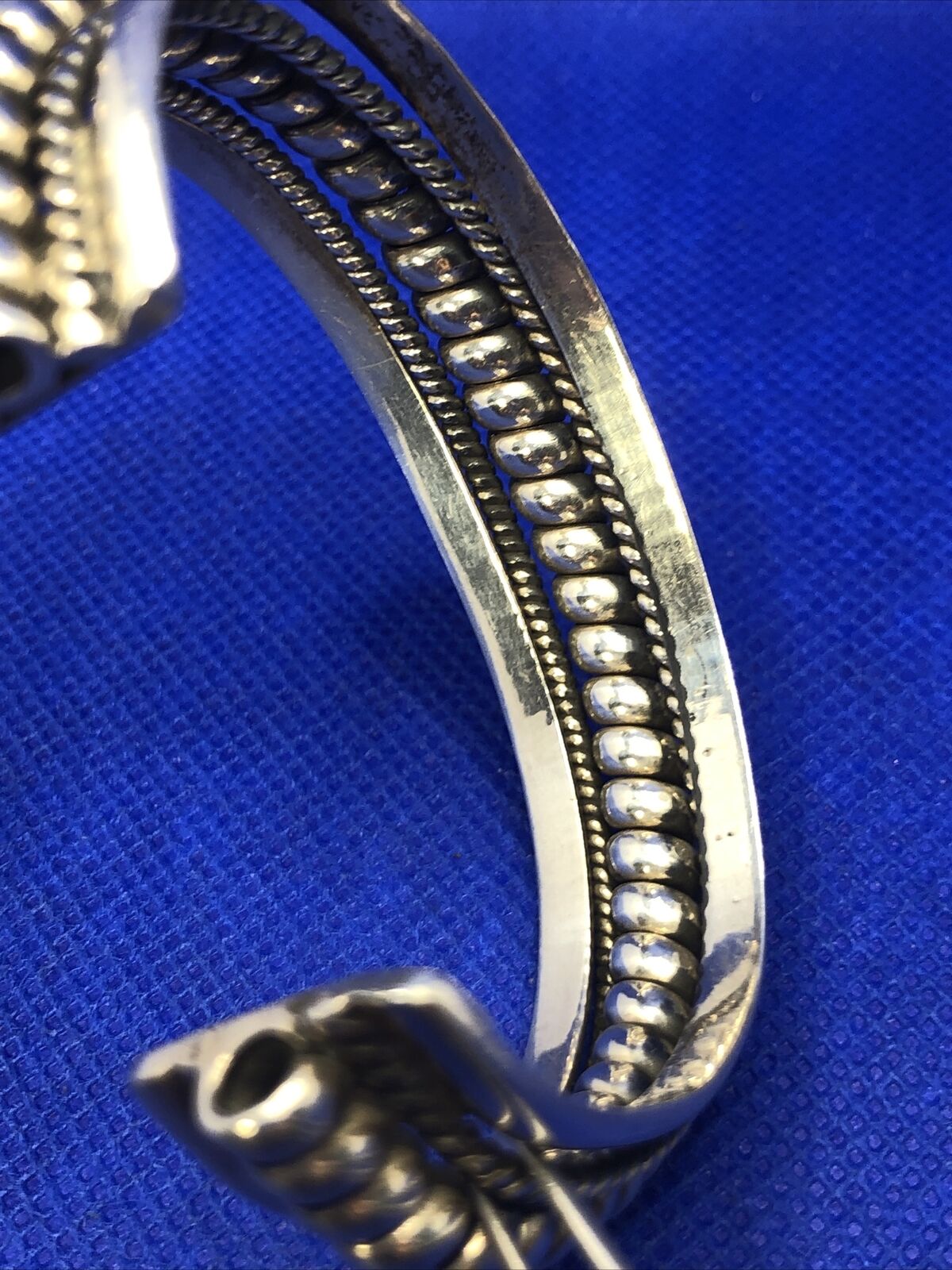Taxco TC-155 925 Sterling Silver Ribbed Rope Twist Open Statement Cuff Bracelet