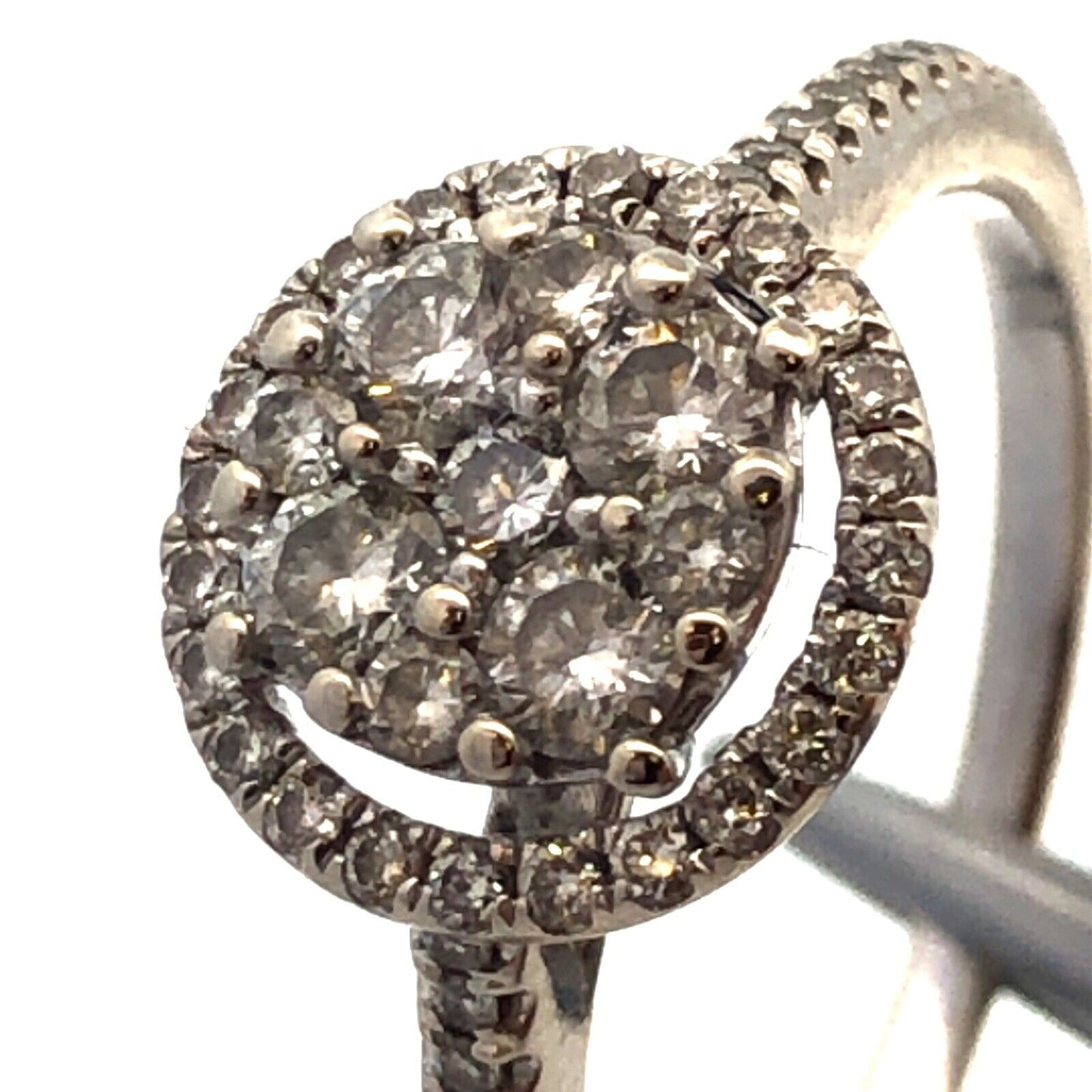 Designer SG 14K White Gold Round Diamond Cluster Halo Engagement Ring