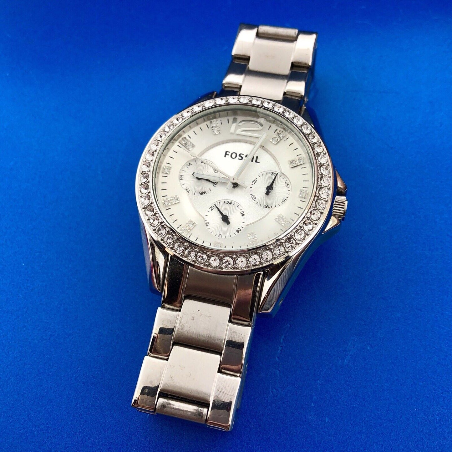 Fossil Ladies Riley Multi Functional ES3202 Chronograph CZ Stainless Steel Watch