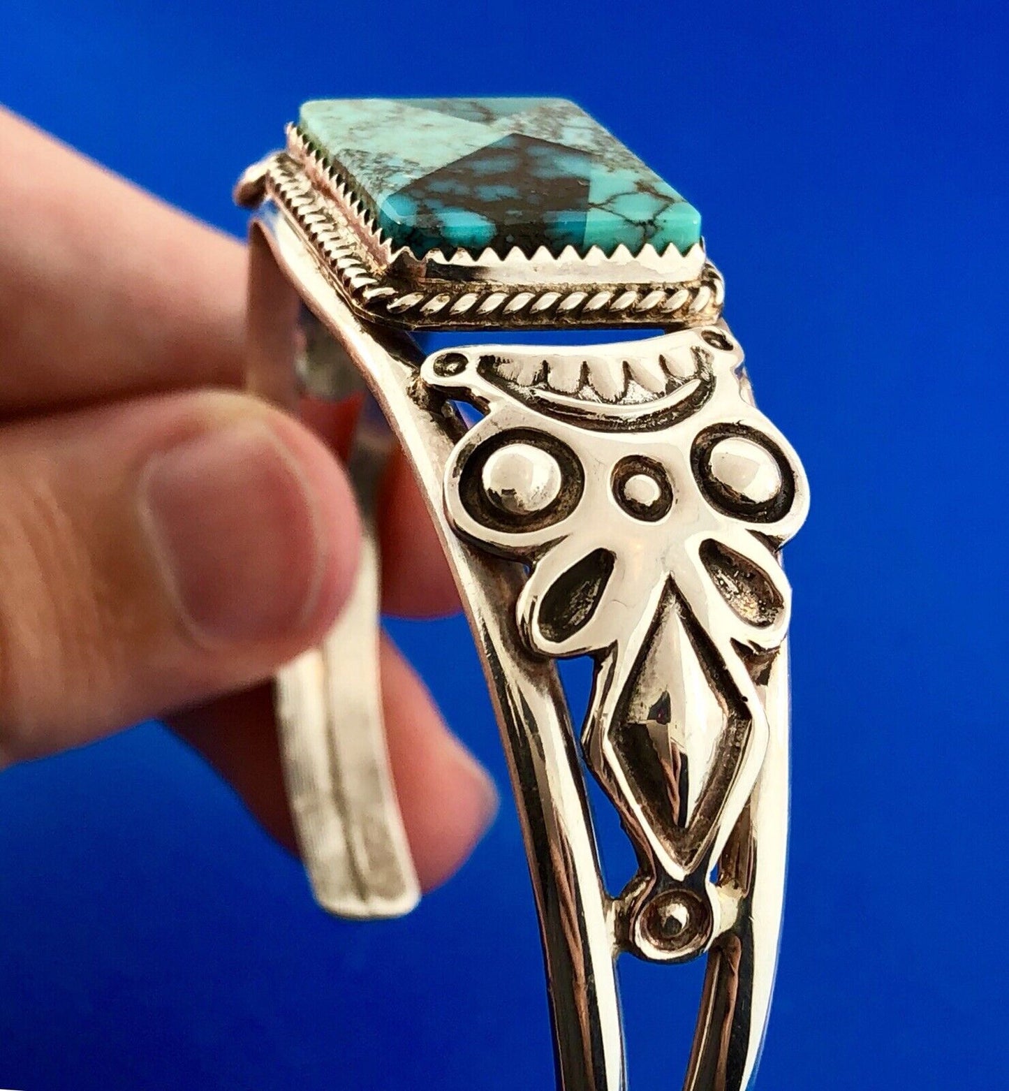 Vintage Benjamin Piaso Jr Navajo Sterling Silver Turquoise Mosaic Cuff Bracelet