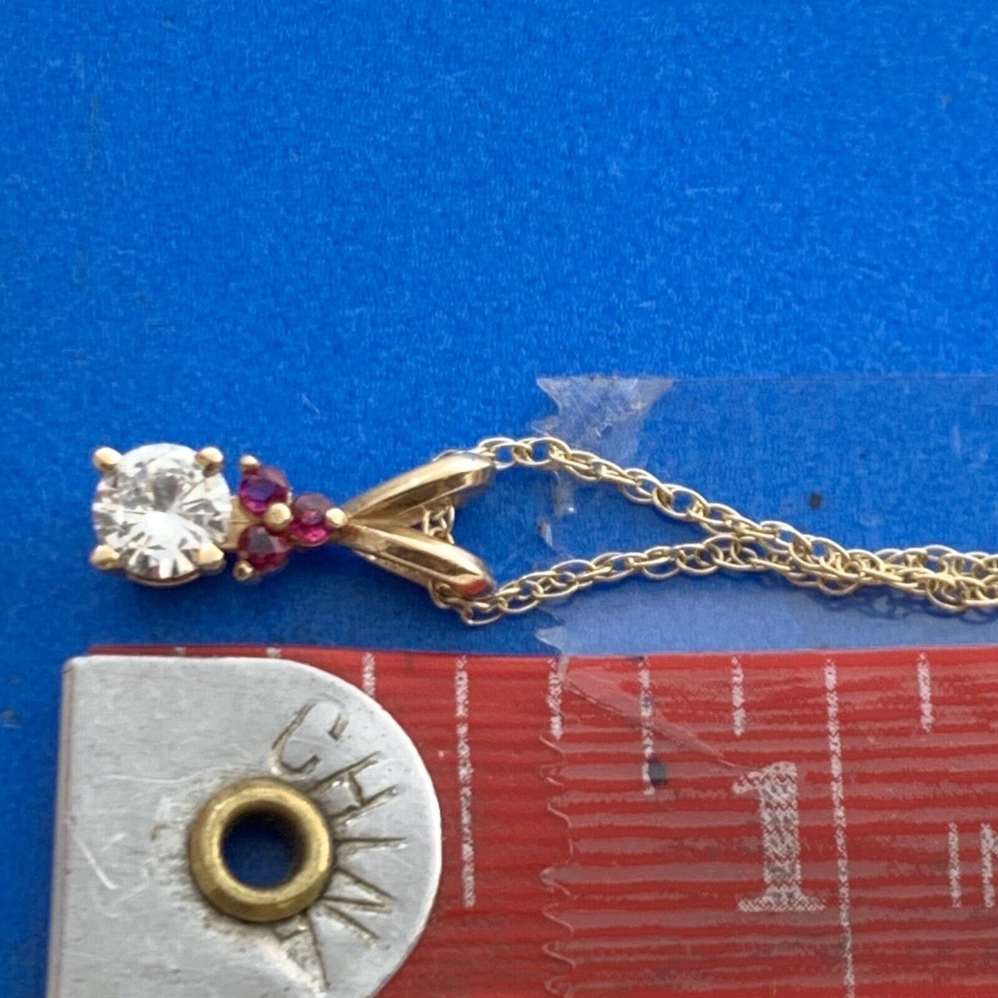 Vintage 14K Yellow Gold Diamond Ruby Accented Pendant Necklace