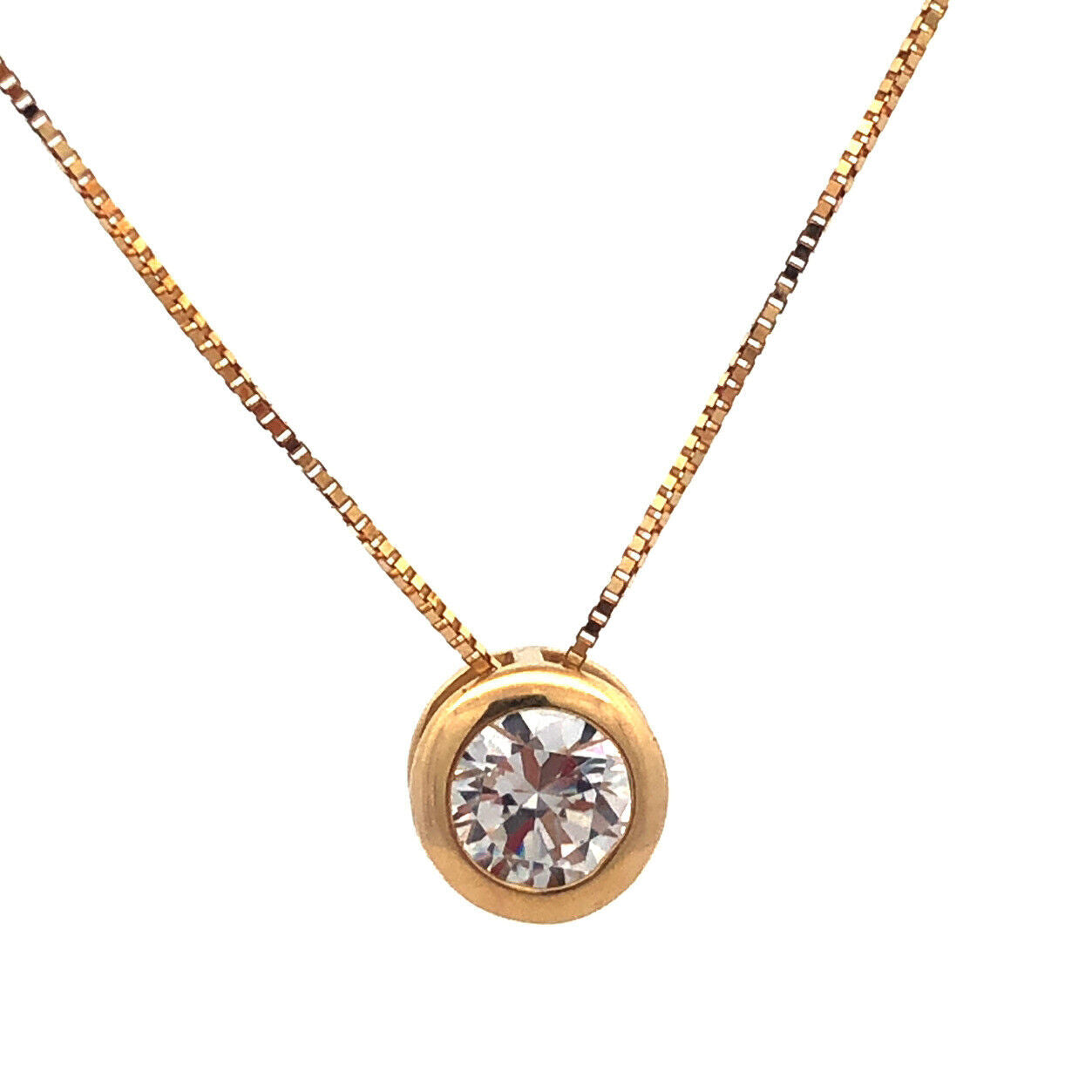 Designer 14K Yellow Gold Diamonique Solitaire Cubic Zirconia Pendant Necklace