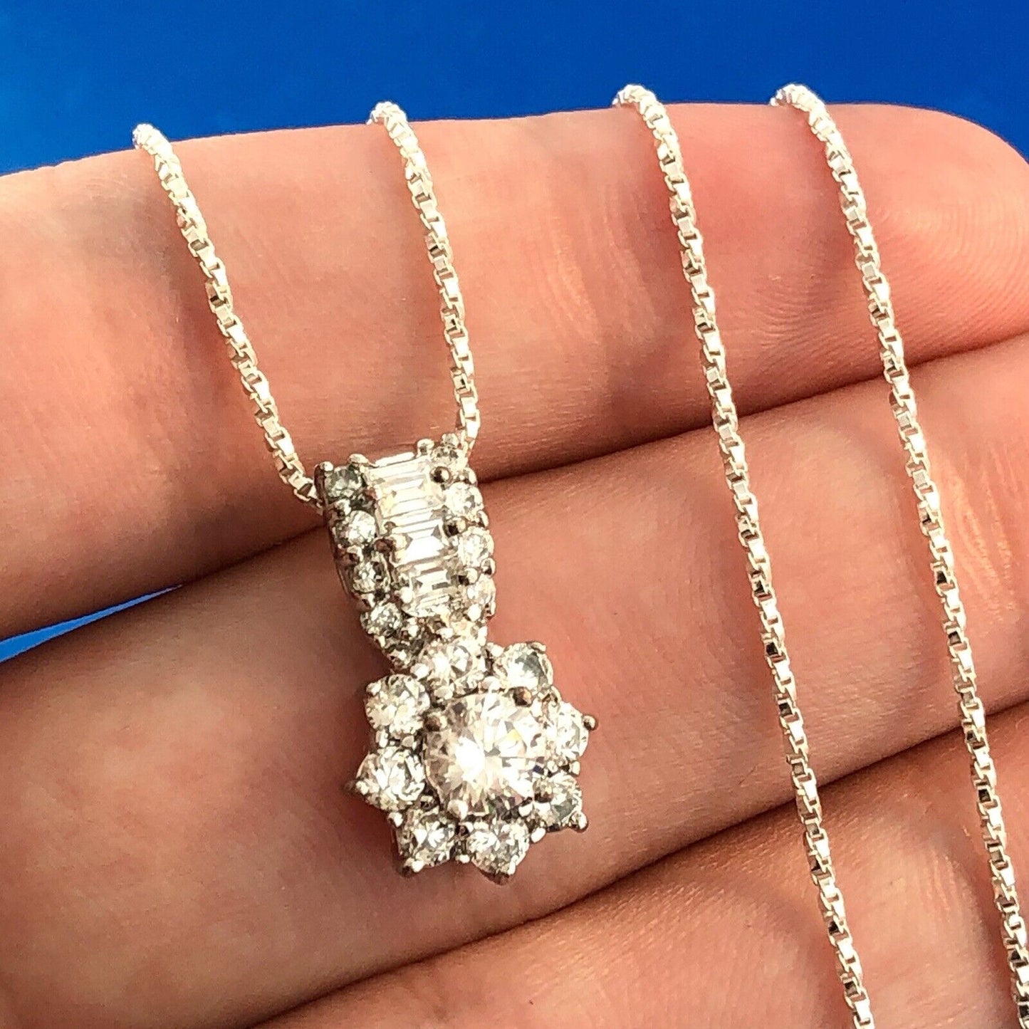 Designer 925 Sterling Silver Cubic Zirconia CZ Floral Cluster Pendant Necklace