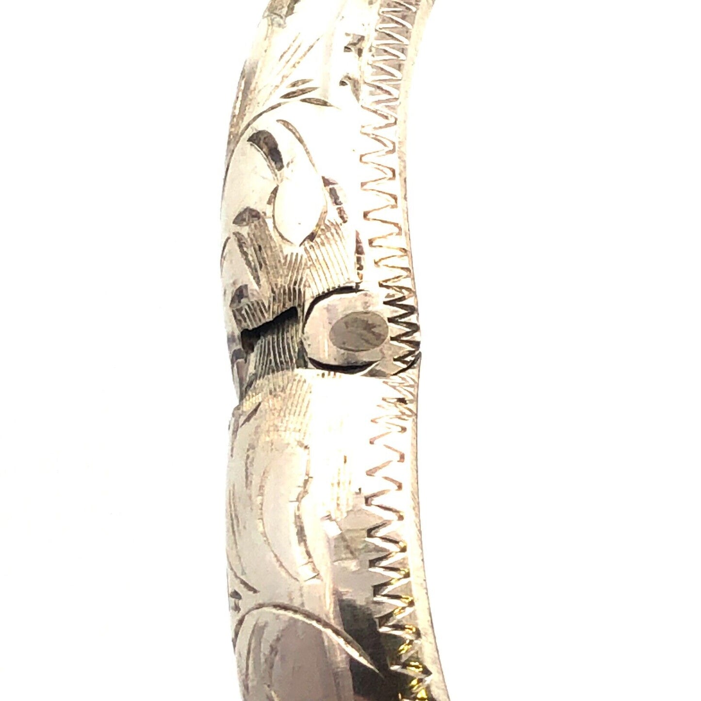 Vintage Longcraft 925 Sterling Silver Floral Scroll Etched Hinged Cuff Bracelet