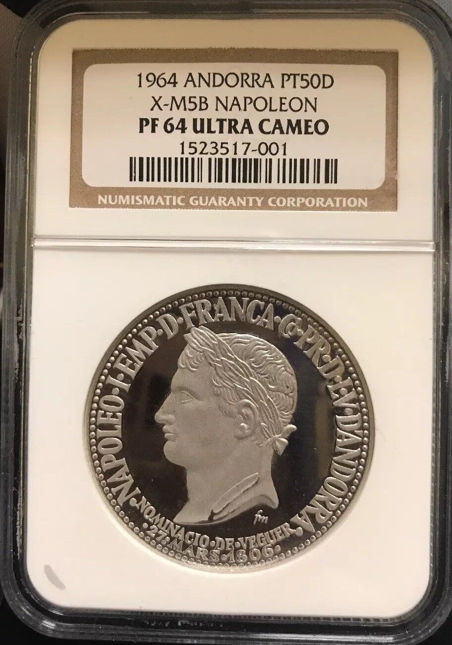 1964 Andorra Platinum 50 Diners Napoleon NGC Proof 64 UC Super Rare 1 Of 3 Mntg