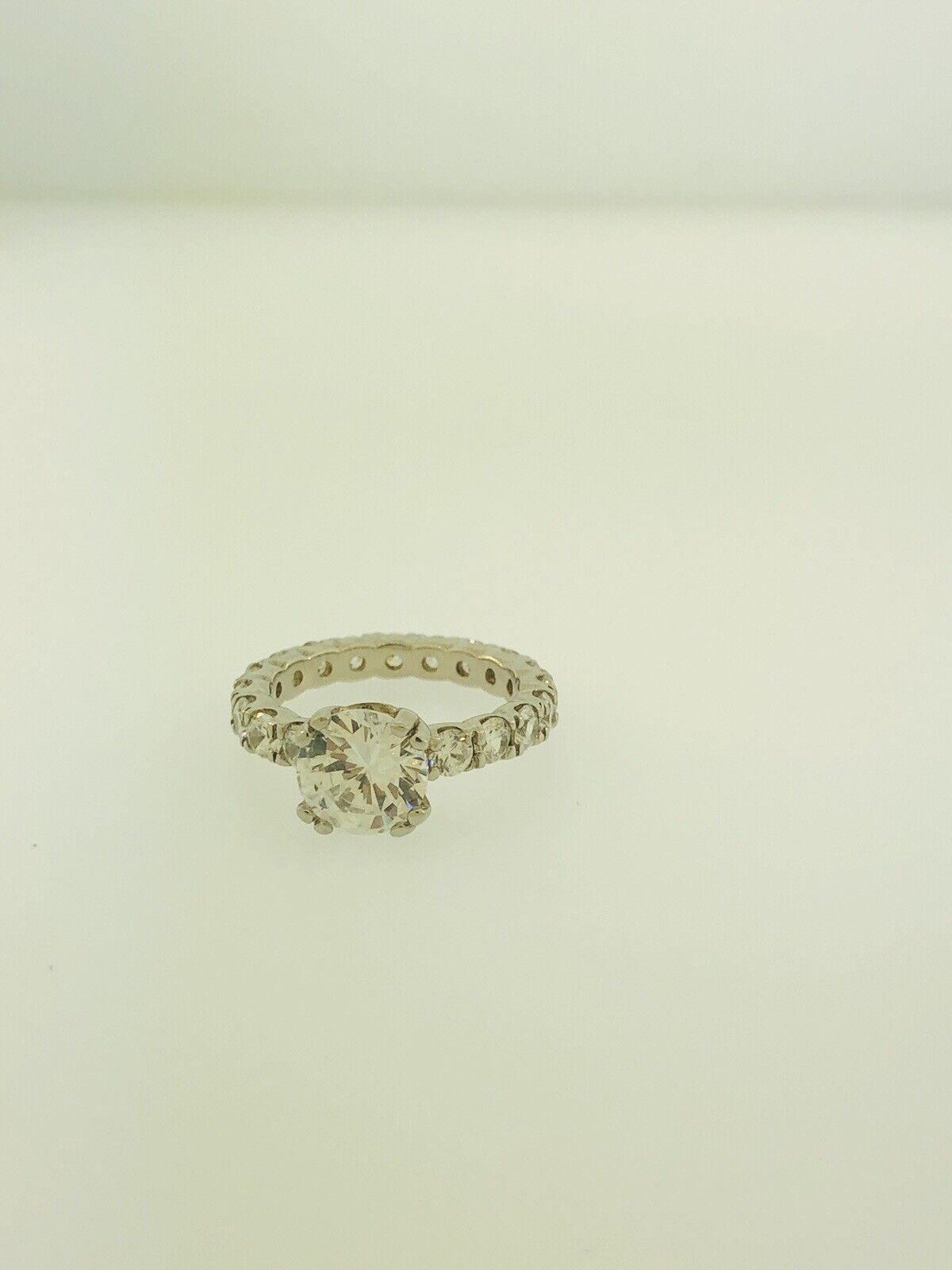 Sterling Silver 925 Cubic Zirconia Solitaire w/Accents Engagement Ring