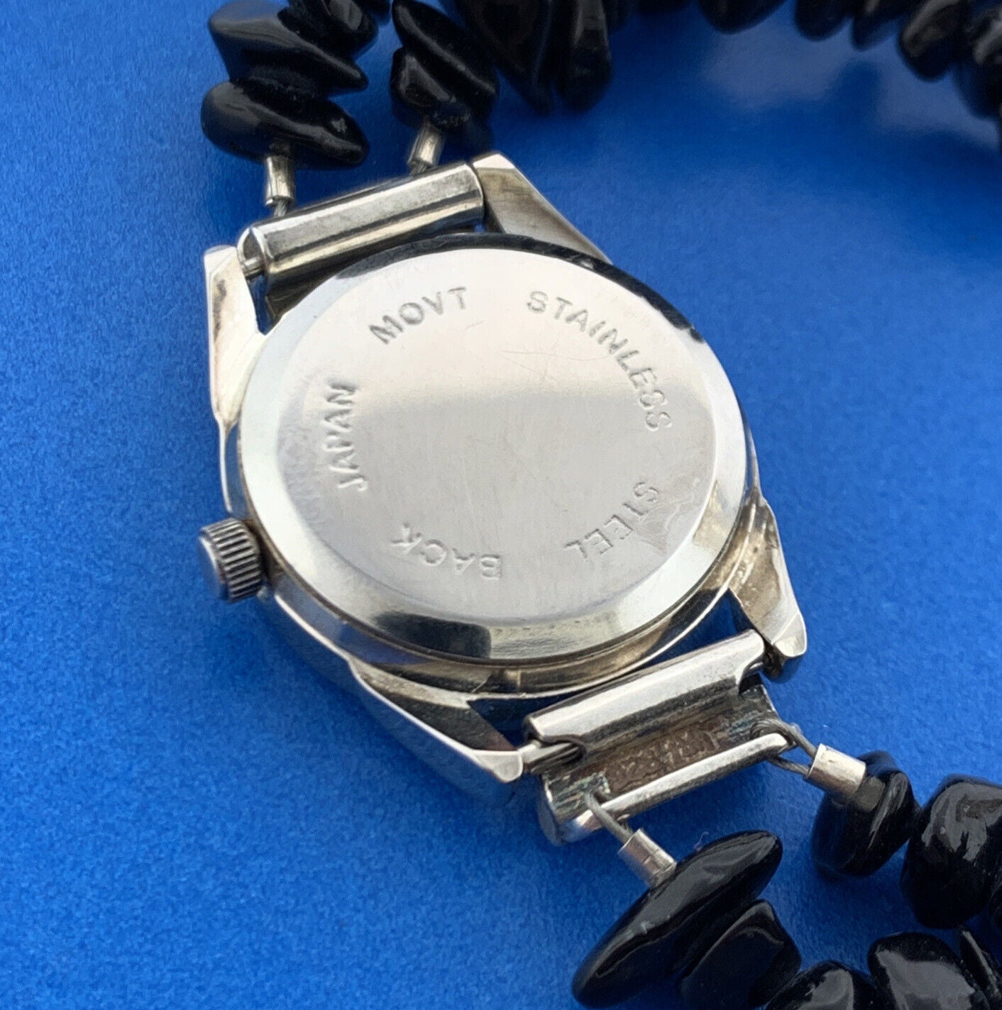 Kokopelli Dancing Flute Player 8" Black Shard Stainless Steel Wristwatch Running