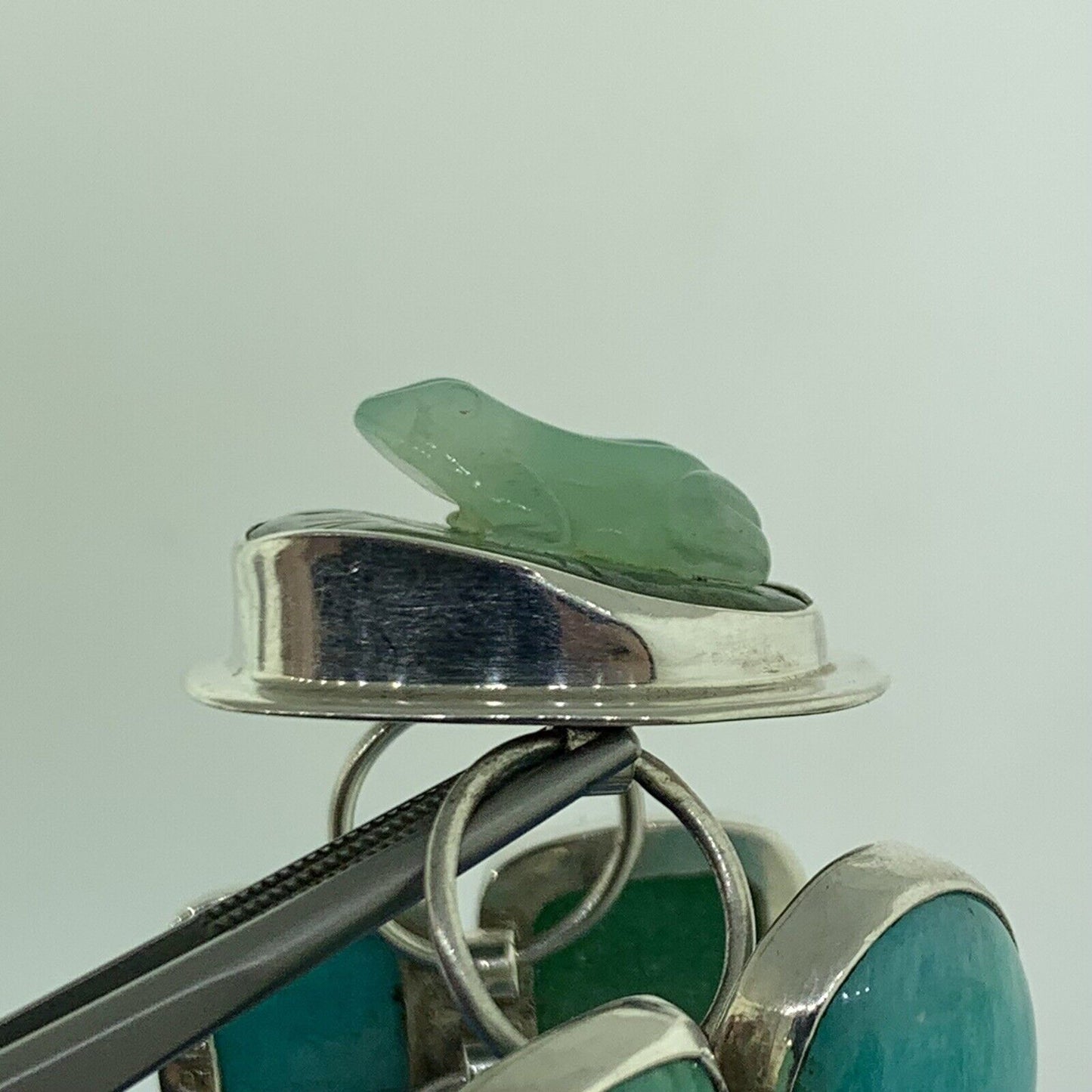 Amy Kahn Russell 925 Sterling Silver Mixed Carved Gemstone Statement Bracelet
