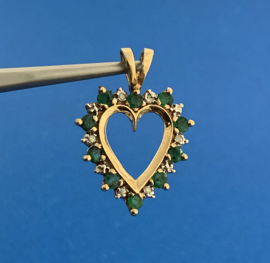 10K Yellow Gold Emerald Diamond May Birthday Anniversary Heart Pendant
