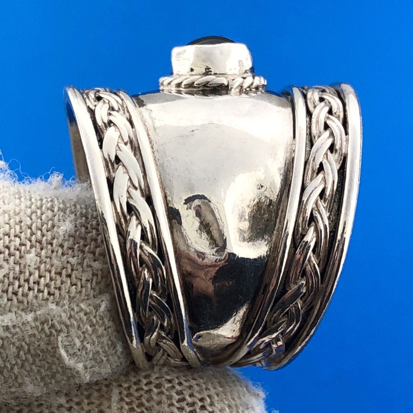 Vintage Estate Sterling Silver 925 Cabochon Onyx Cigar Statement Ring Size 8