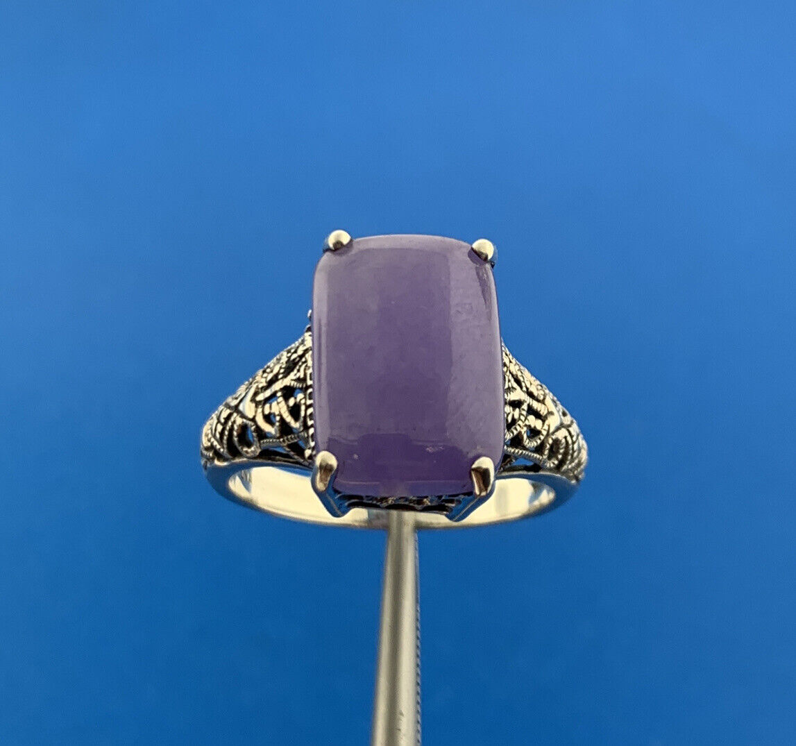 Designer CNA 925 Sterling Silver Purple Jade Jadeite Filigree Open Work Ring