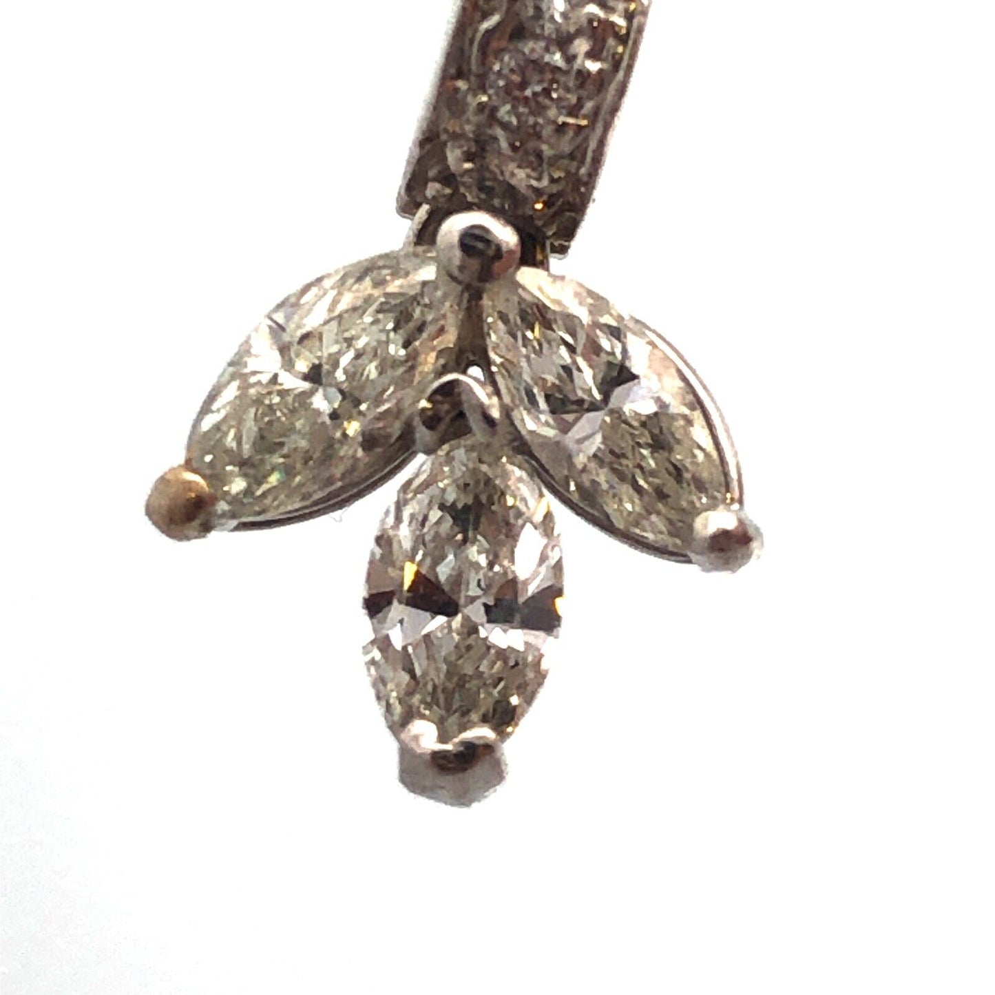 Designer 14K White Gold Diamond Floral Cluster Dangle Pierced Stud Earrings