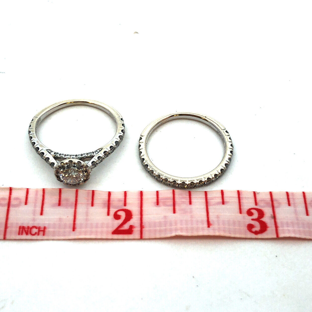Designer 18K White Gold Round Diamond Solitaire W/Accents 2 Piece Bridal Set