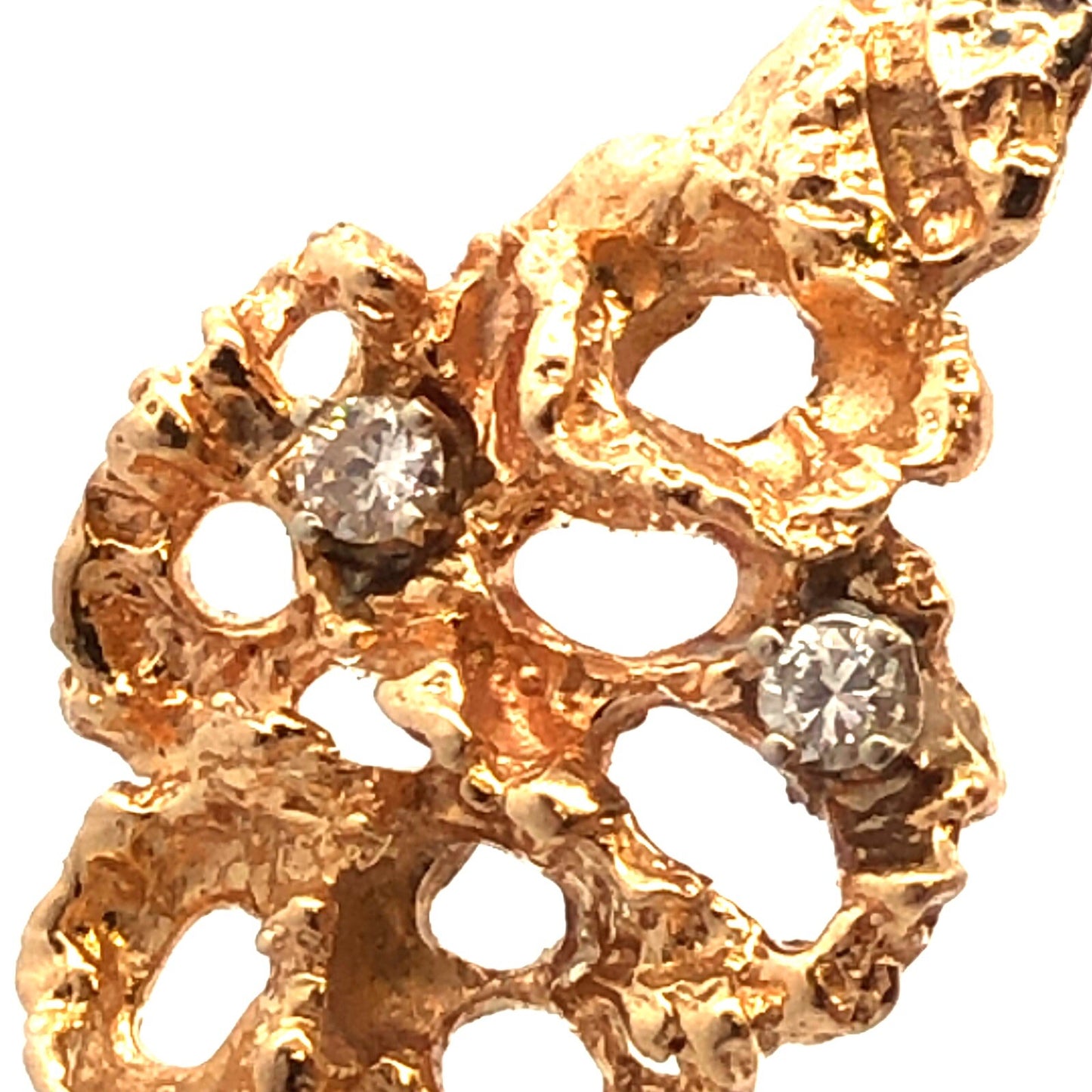 14K Yellow Gold Diamond Open Work Nugget Style Pendant