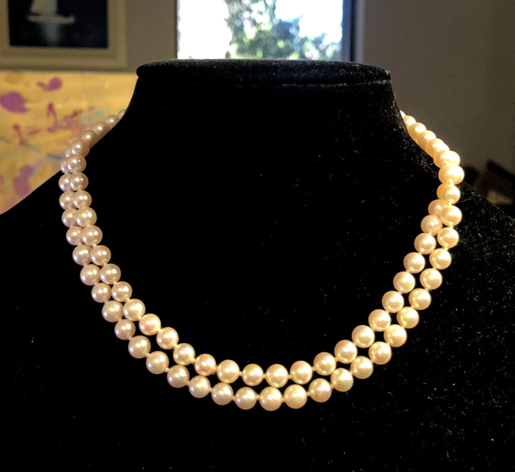 Estate 14KT Yellow Gold White Pearl June Anniversary Wedding Necklace