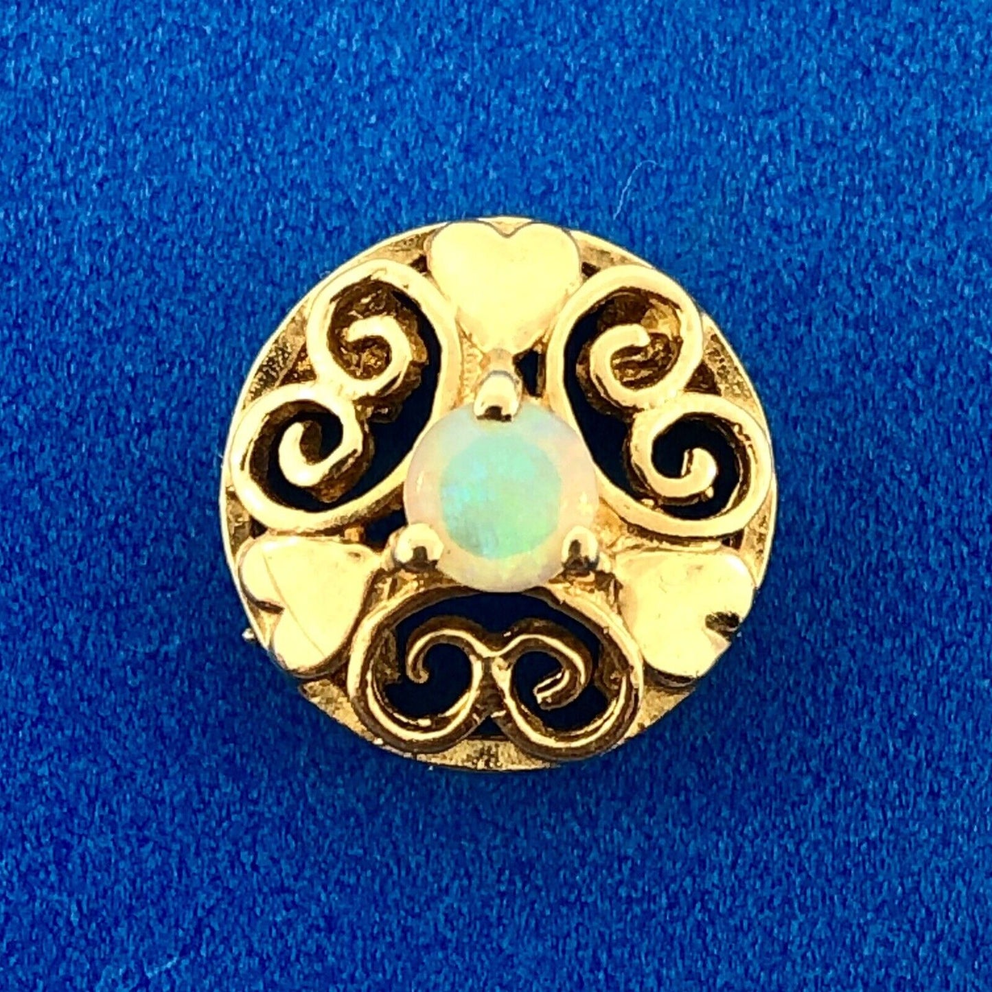 Vintage 10K Yellow Gold Opal Cabochon Heart Scroll OpenWork Slide Bracelet Charm