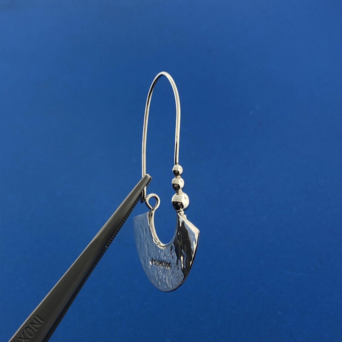 Stunning Mexican Sterling Silver 925 Textured Crescent Drop Wire Hook Earrings