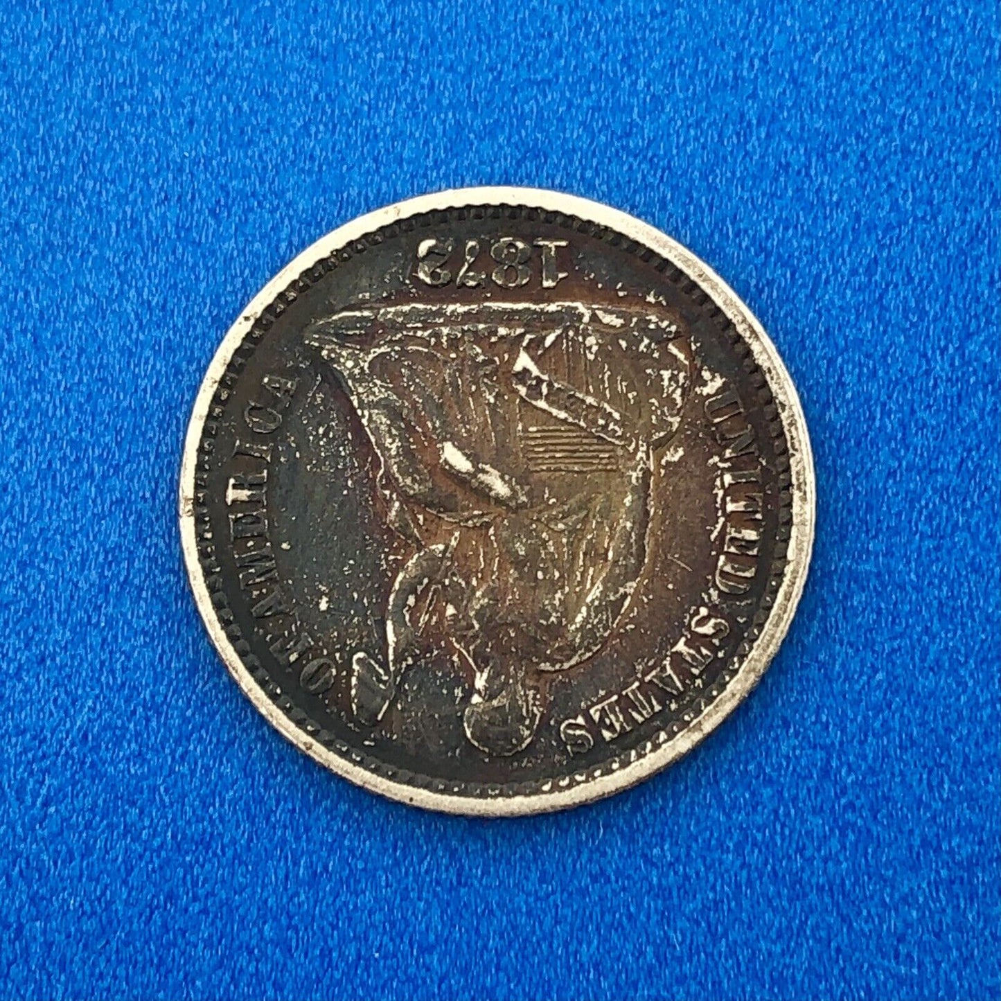 1872 P Silver Seated Half Dime 5c Better Key Nice Rainbow Toning Type Coin