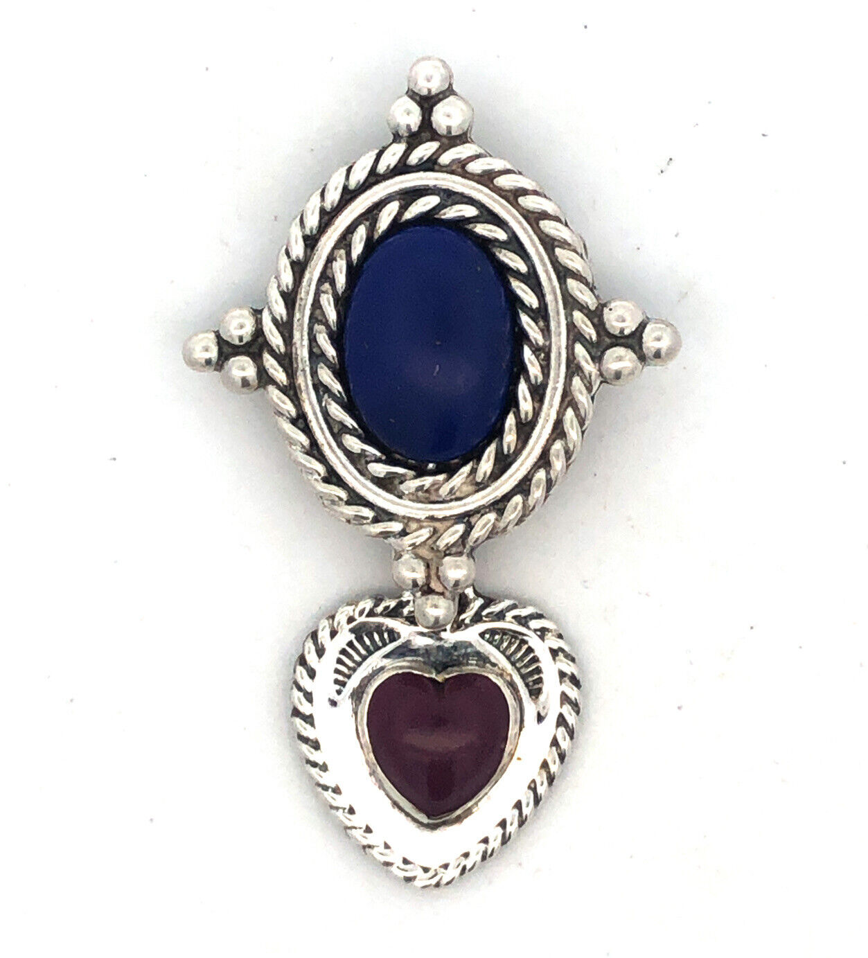 Native American 925 Sterling Silver Lapis Purple Jasper Pendant Brooch