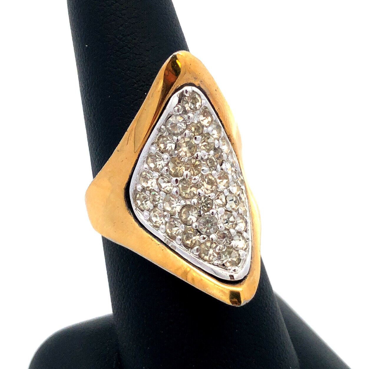925 Sterling Silver Vermeil Designer Panetta Round Cubic Zirconia Modernist Ring