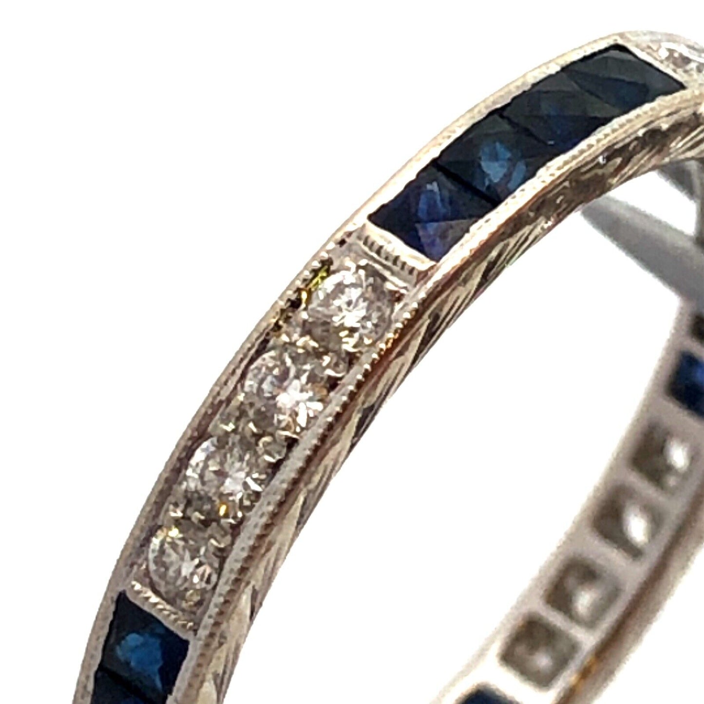 Designer BKC 14K White Gold Sapphire Diamond Wedding Anniversary Band Ring