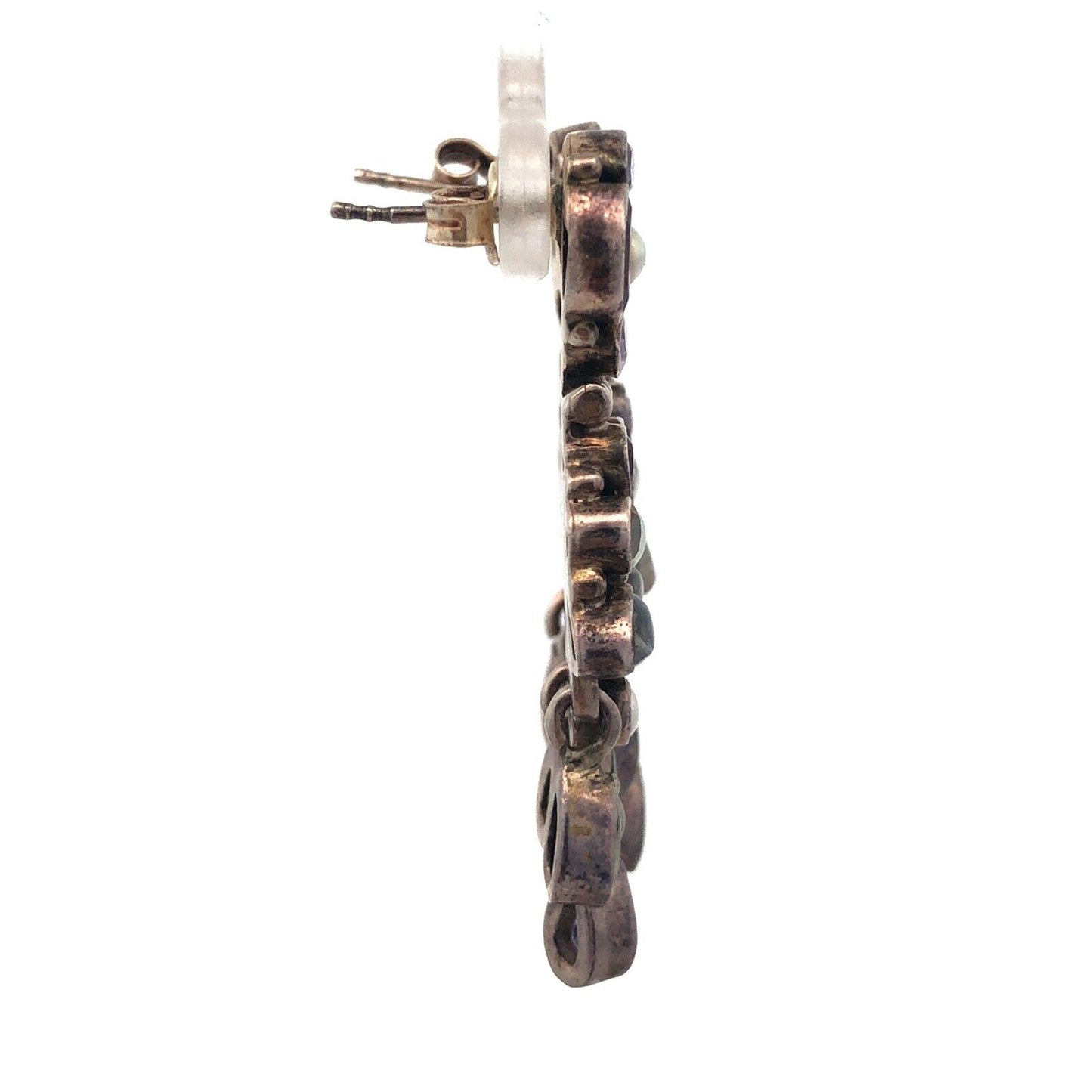925 Sterling Silver Mixed Shaped Gemstone Floral Dangle Stud Earrings