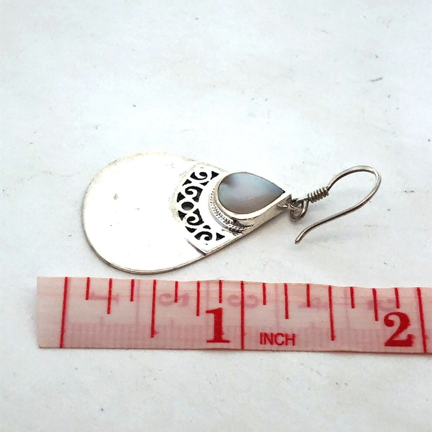Designer 925 Sterling Silver Mother of Pearl Modernist Dangle Hook Earrings