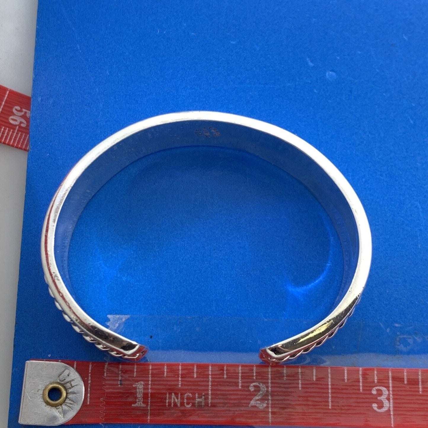 Vintage Taxco TA-164 925 Sterling Silver Ribbed Polished Open Cuff Bracelet