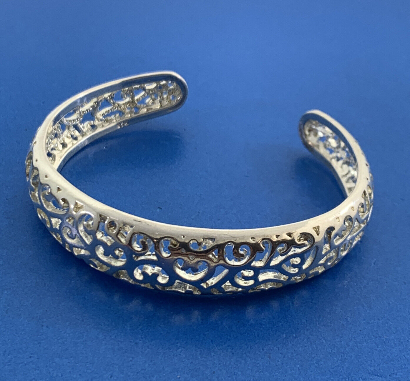 Designer 925 Sterling Silver Whimsical Scroll Open Cuff Bracelet
