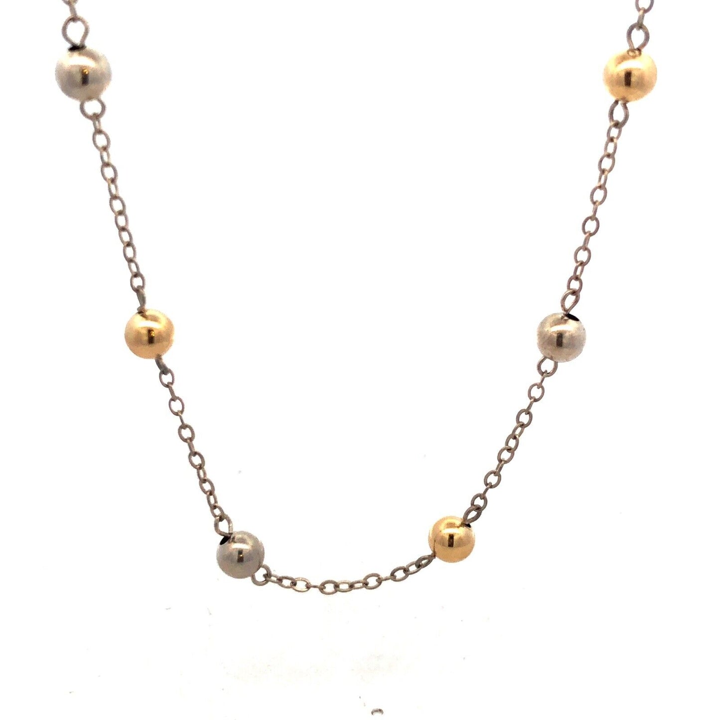 Designer PE Sterling Silver 14K Gold Two Tone Ball Bead Station Chain Necklace