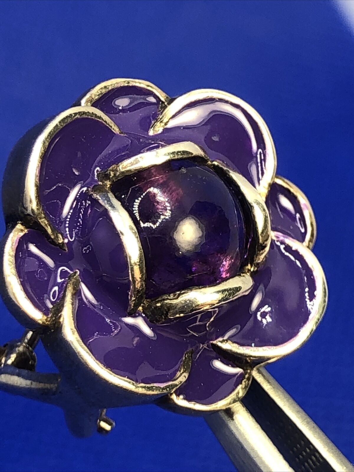Designer MG 925 Sterling Silver Amethyst Purple Enamel Flower Stud Earrings