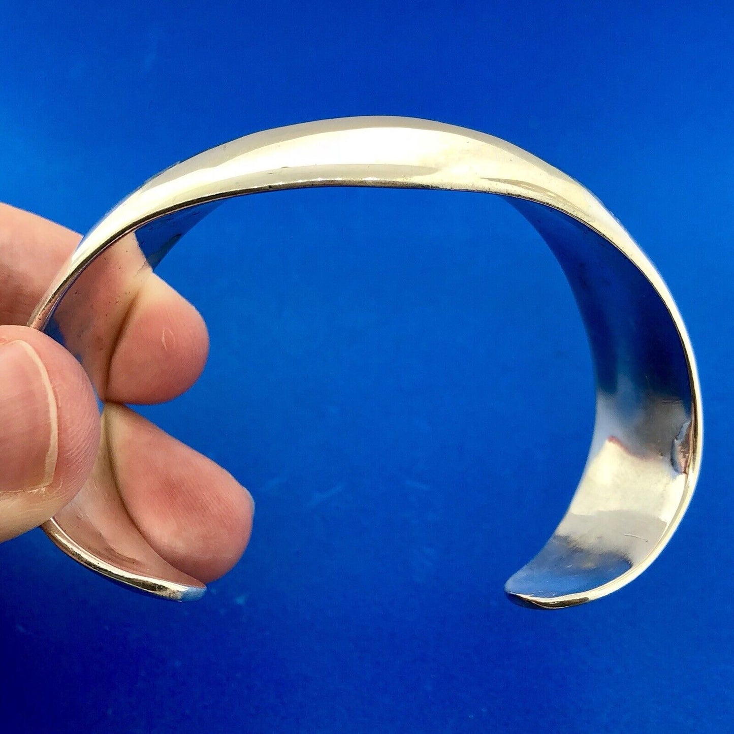 Taxco Los Ballesteros 925 Sterling Silver Modernist Polished Wave Cuff Bracelet